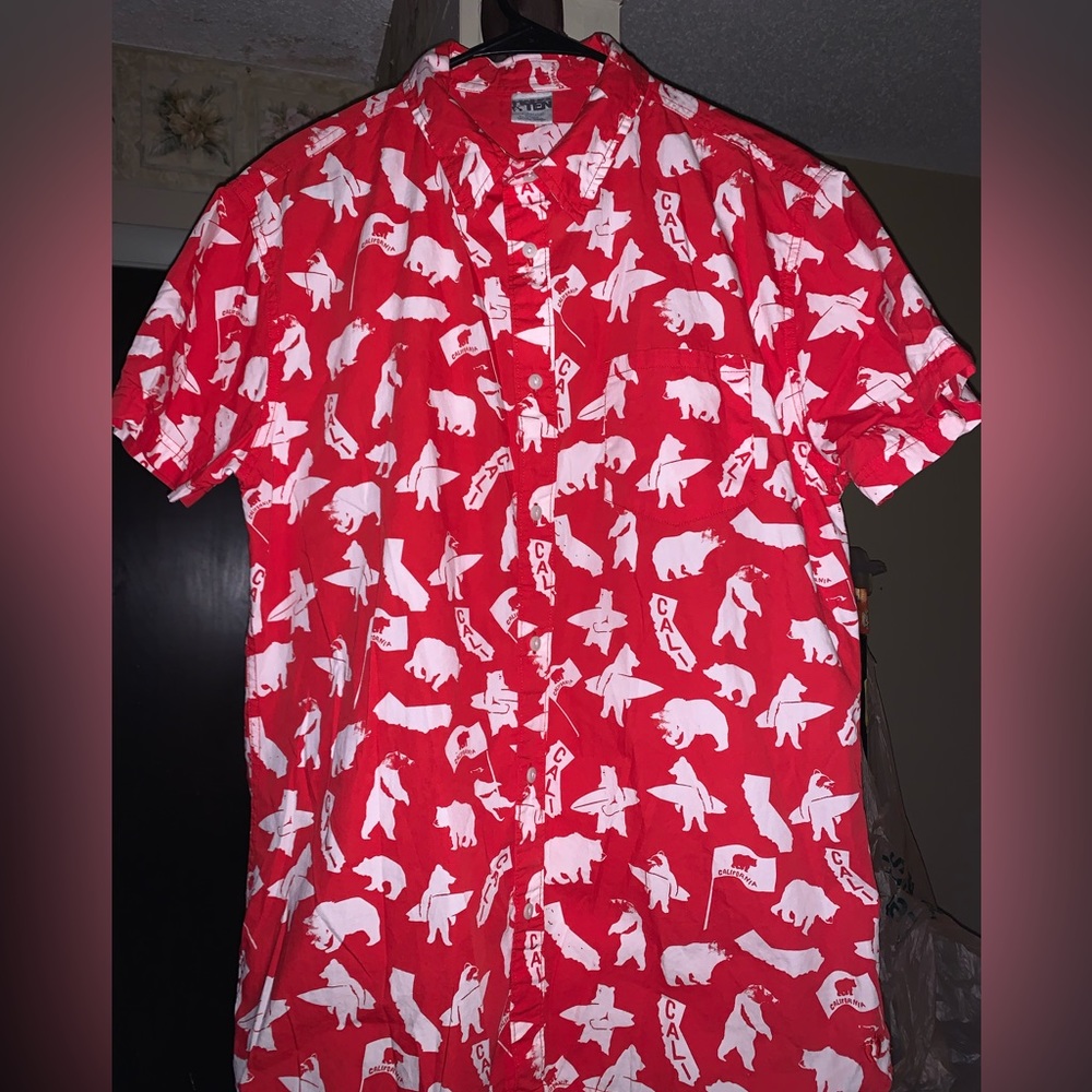 Hang Ten vintage mens California Bear short sleeve mens button up shirt